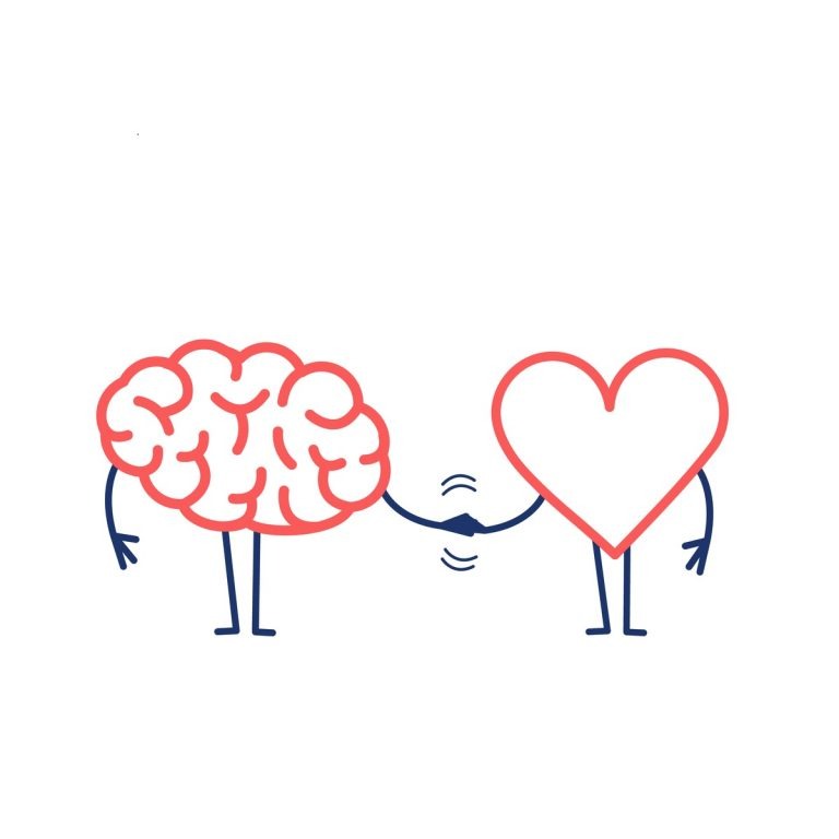 A brain and heart holding hands